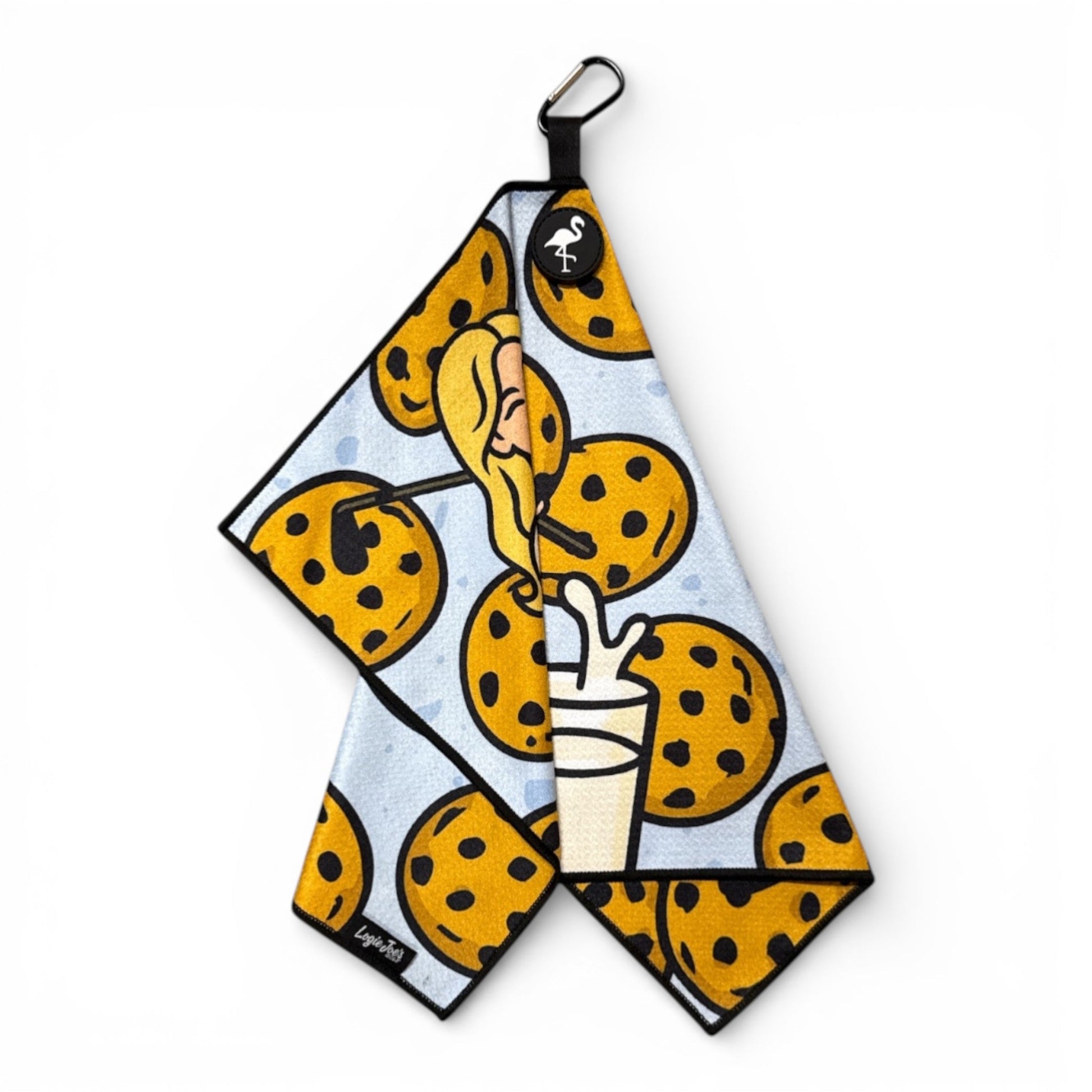 Milk & Cookies Golf Towel | Premium Double-Sided Microfiber | Heavy-Duty Magnetic Towel with Carabiner Clip | 24 x 16 in | Cart Girl - Club Rehab