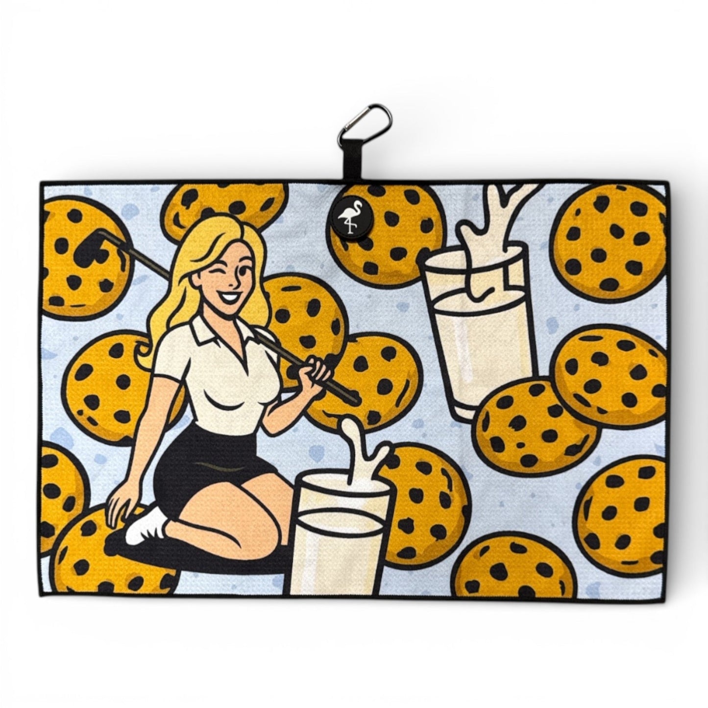 Milk & Cookies Golf Towel | Premium Double-Sided Microfiber | Heavy-Duty Magnetic Towel with Carabiner Clip | 24 x 16 in | Cart Girl - Club Rehab