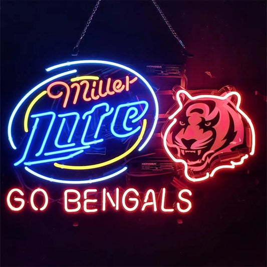 Miller Lite Cincinnati Go Bengals Neon Light Sign - Club Rehab