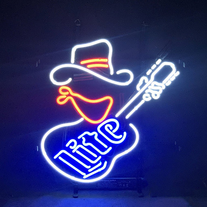 Miller Lite Cowboy Guitar Neon Signs Light - Club Rehab
