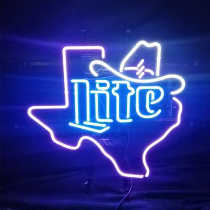 Miller Lite Cowboy Hat with Texas Maps Neon Signs - Club Rehab