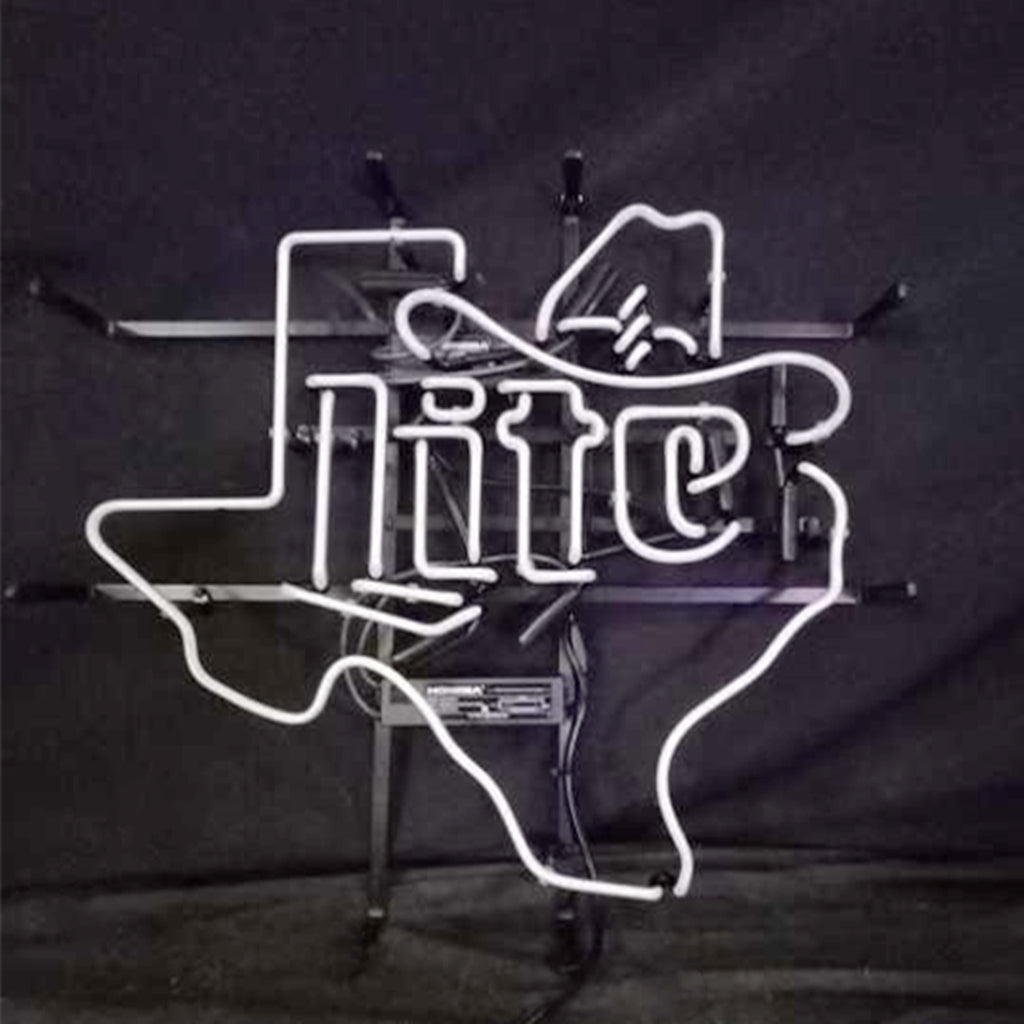 Miller Lite Cowboy Hat with Texas Maps Neon Signs - Club Rehab