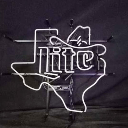 Miller Lite Cowboy Hat with Texas Maps Neon Signs - Club Rehab