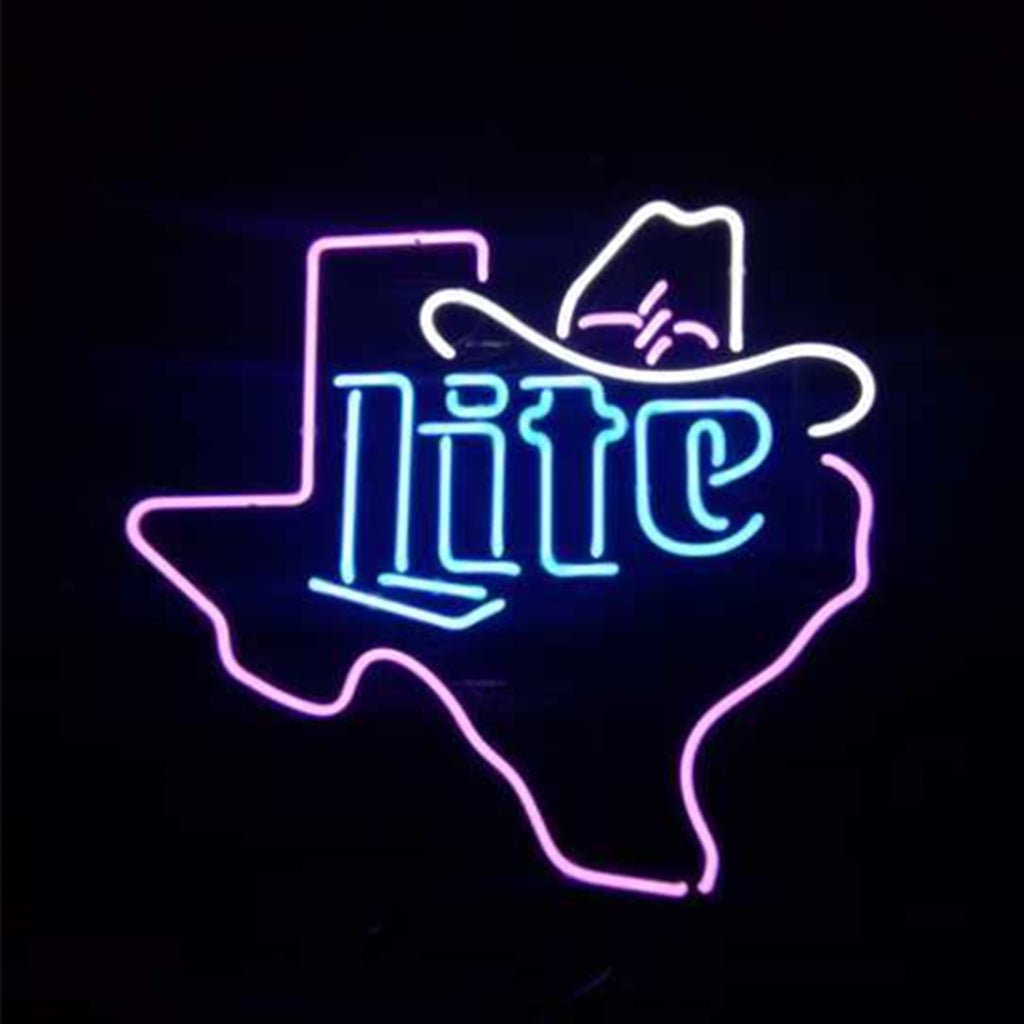 Miller Lite Cowboy Hat with Texas Maps Neon Signs - Club Rehab