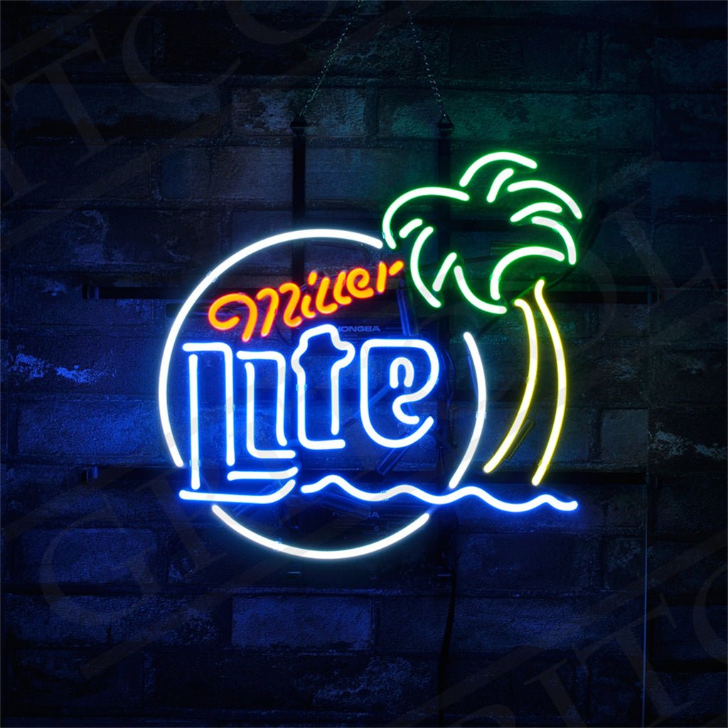 Miller Lite Palm Tree Sun Neon Signs Light - Club Rehab
