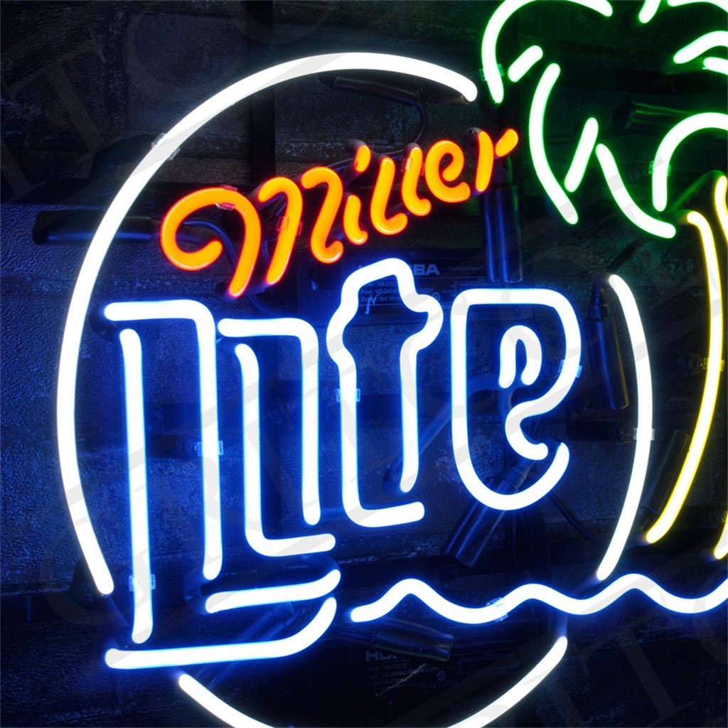 Miller Lite Palm Tree Sun Neon Signs Light - Club Rehab