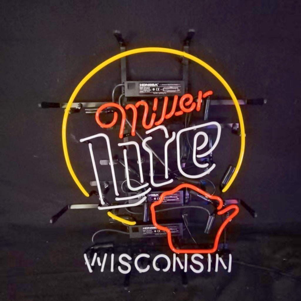 Miller Lite &Wisconsin State Neon Signs - Club Rehab