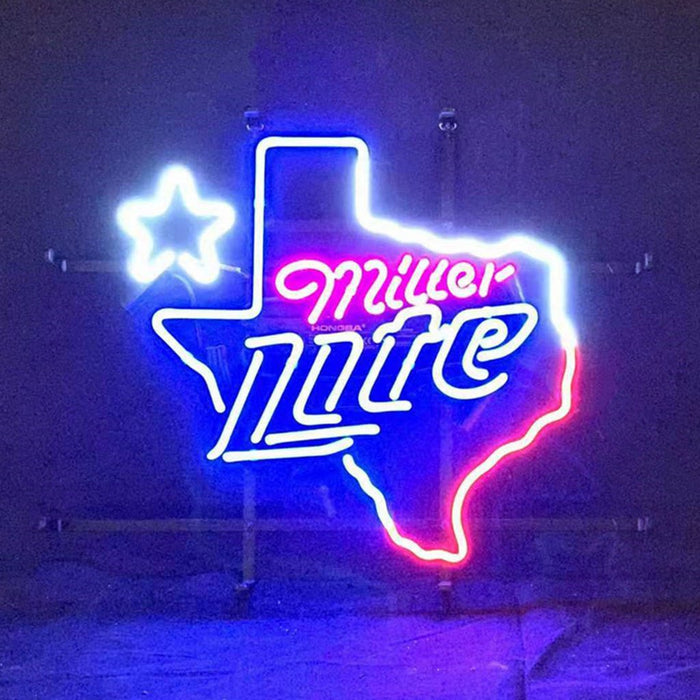 Miller Lite with Texas Map Star Neon Signs Light - Club Rehab