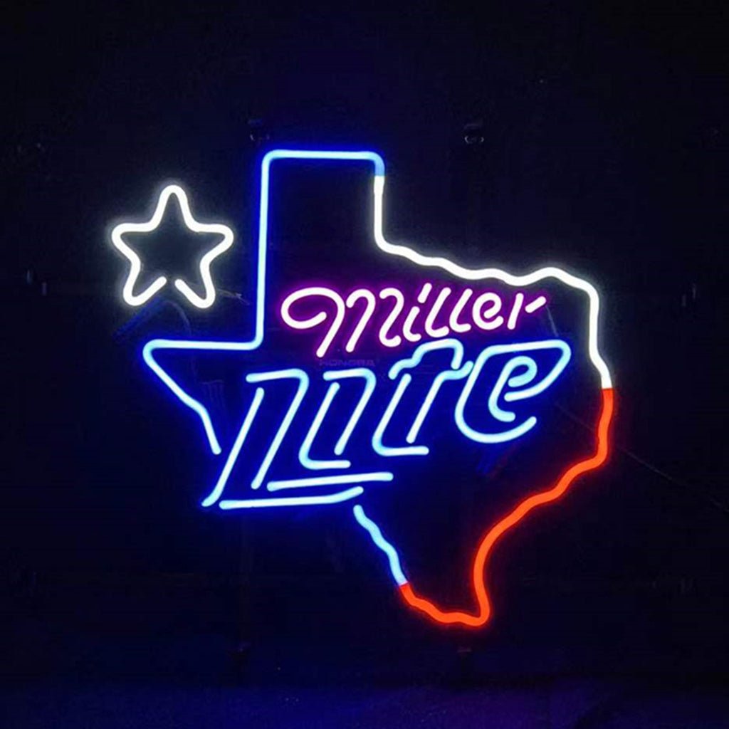 Miller Lite with Texas Map Star Neon Signs Light - Club Rehab