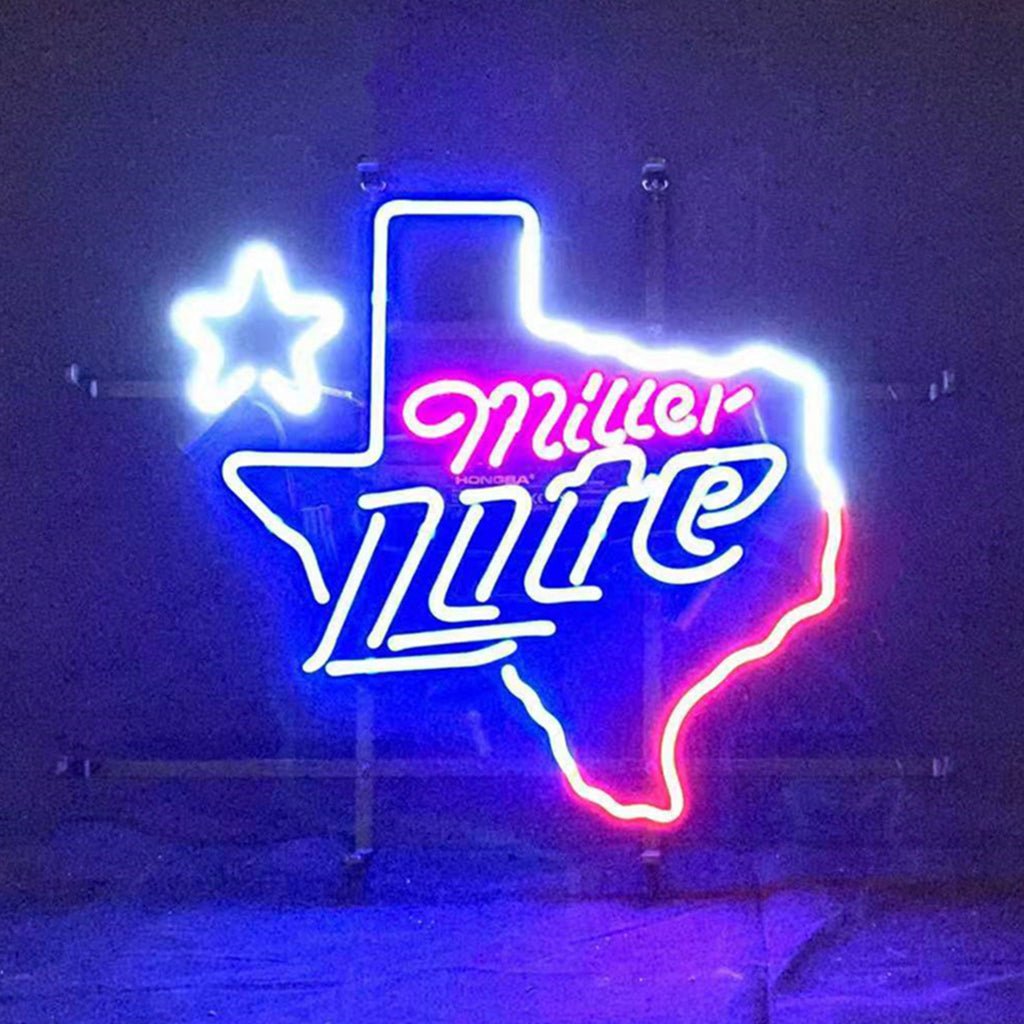 Miller Lite with Texas Map Star Neon Signs Light - Club Rehab