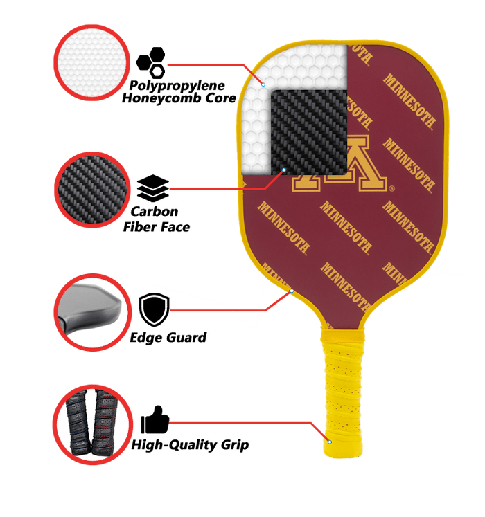 Minnesota Golden Gophers Pickleball Paddle | Carbon Fiber Face | 12mm Core - Club Rehab