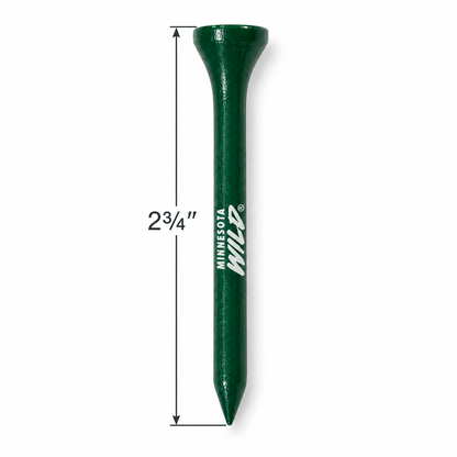 Green Minnesota Wild golf tee with a 2¾-inch height measurement.
