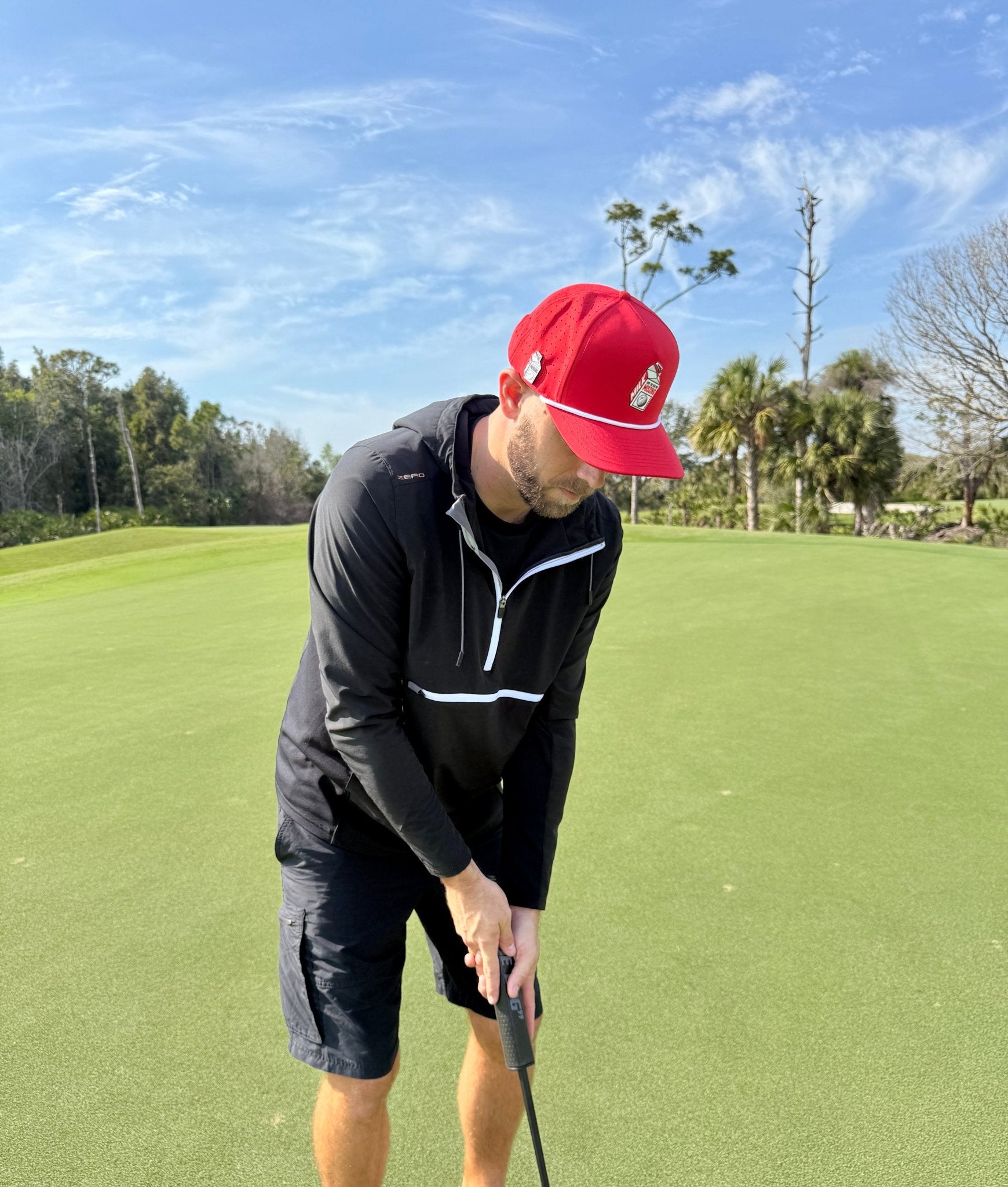 Missing Milk Golf Hat | Snapback Cap | Built-in Magnetic Ball Marker Holder + Marker Included | Missing Golf Ball | Adjustable Red - Club Rehab