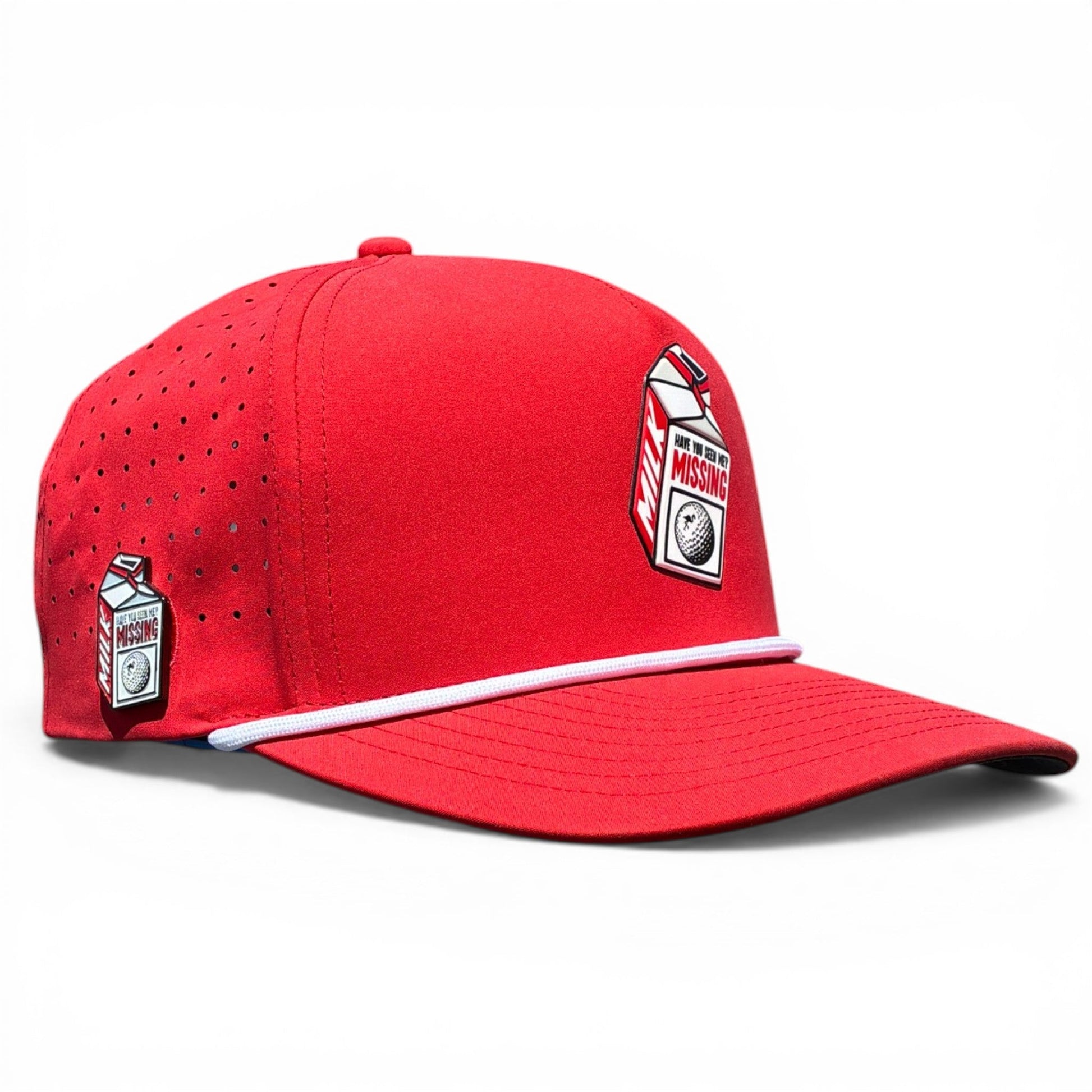 Missing Milk Golf Hat | Snapback Cap | Built-in Magnetic Ball Marker Holder + Marker Included | Missing Golf Ball | Adjustable Red - Club Rehab