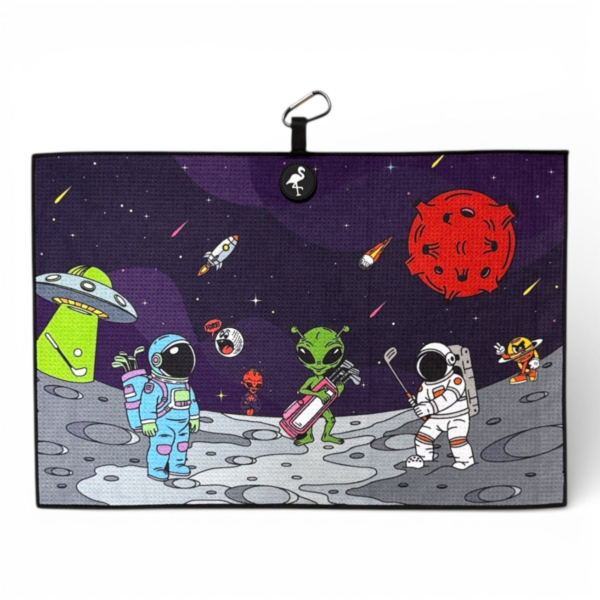 Mission to Pars Golf Towel | Premium Double-Sided Microfiber | Heavy-Duty Magnetic Towel with Carabiner Clip | 24 x 16 in | Astronaut | Space | UFO - Club Rehab