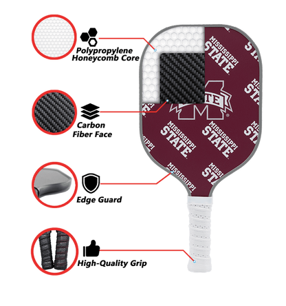 Mississippi State Bulldogs Pickleball Paddle | Carbon Fiber Face | 12mm Core - Club Rehab