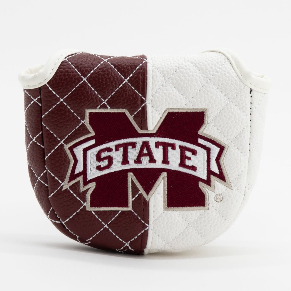 Quilted golf club head cover with Mississippi State logo on a white background