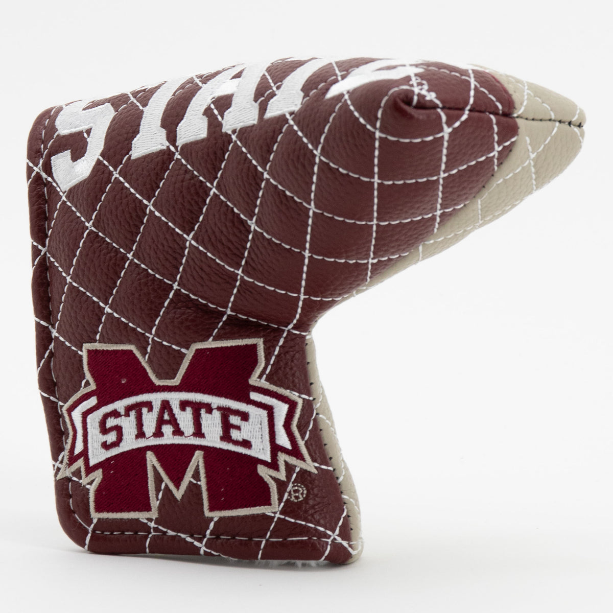 Mississippi State Bulldogs Split Quilted Blade Putter Cover, angled view