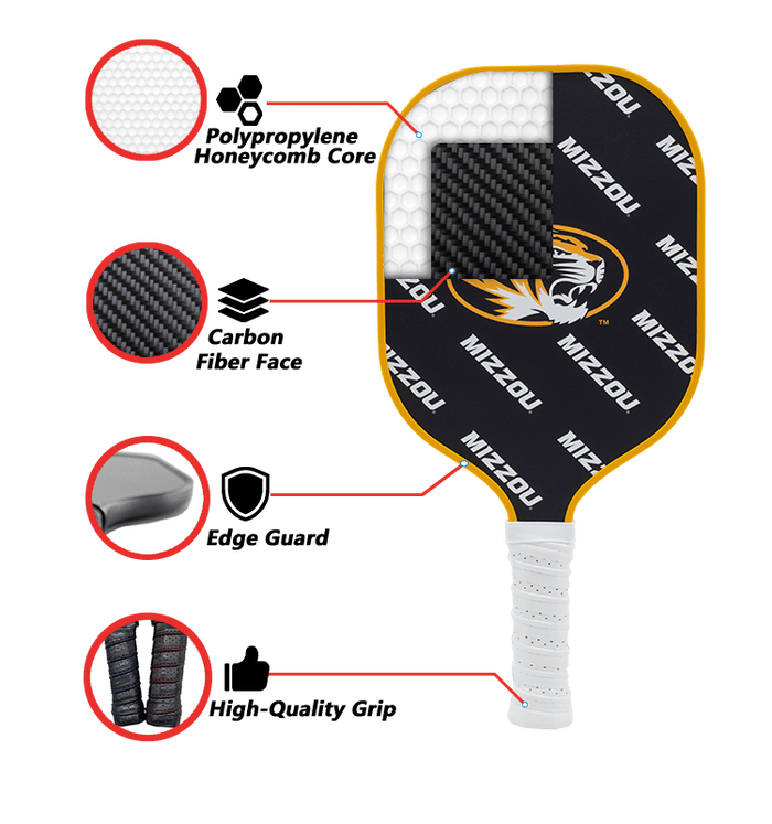 Missouri Tigers Pickleball Paddle | Carbon Fiber Face | 12mm Core - Club Rehab