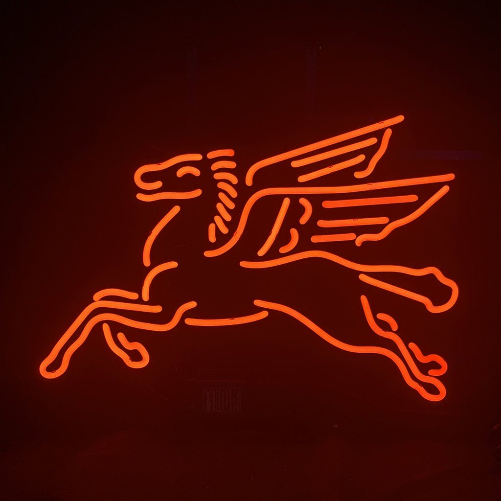 Mobilgas Flying Horse Red Neon Sign Light Glass - Club Rehab