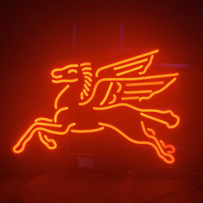 Mobilgas Flying Horse Red Neon Sign Light Glass - Club Rehab