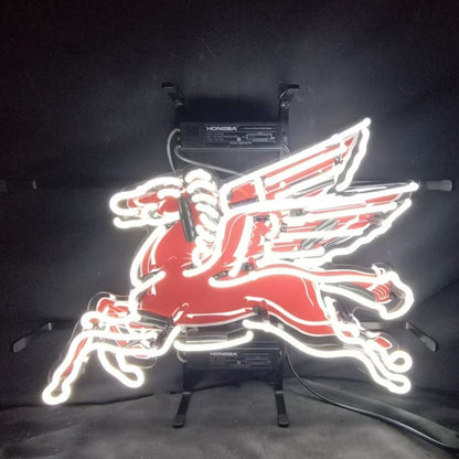 Mobilgas Gas Oil Flyin Horse White Neon Signs Light - 19 inches - Club Rehab