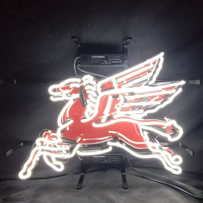 Mobilgas Gas Oil Flyin Horse White Neon Signs Light - 19 inches - Club Rehab