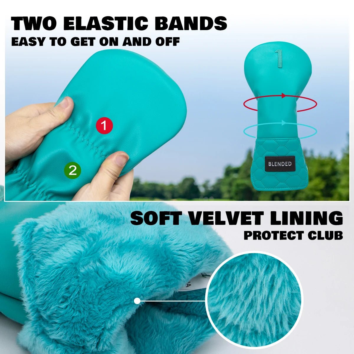 Modern Hex Headcover Set – Driver, 3 Wood, 5 Wood & Hybrid - Hybrid (H) Teal - Club Rehab