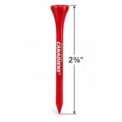Red Montreal Canadiens golf tee with a 2¾-inch height measurement.