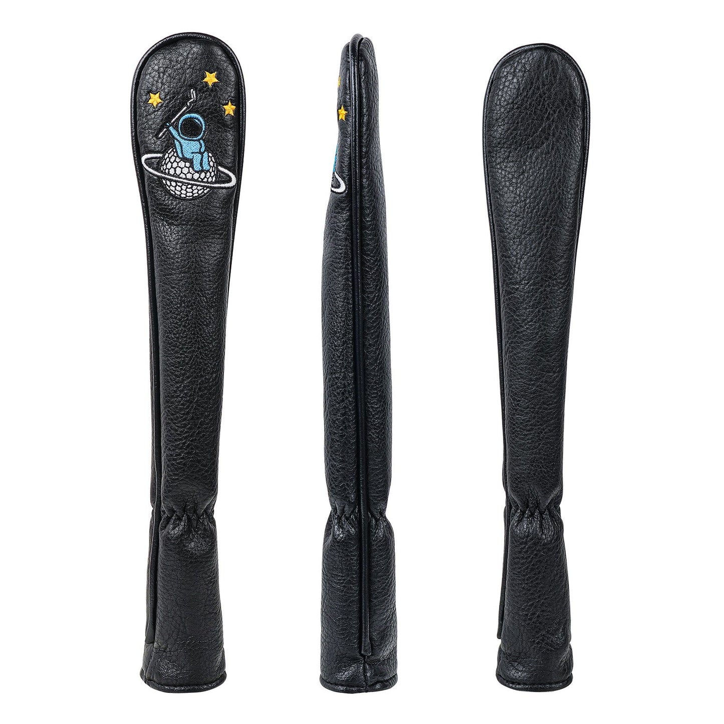 Black leather paddle with a design on a white background