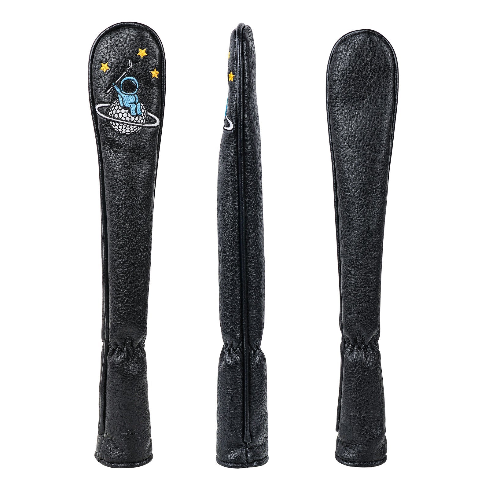 Black leather paddle with a design on a white background