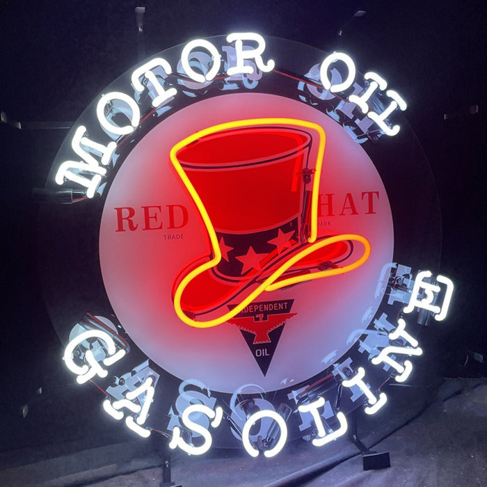 Motor Oil Gasoline Red Hats Neon Signs Light - Club Rehab