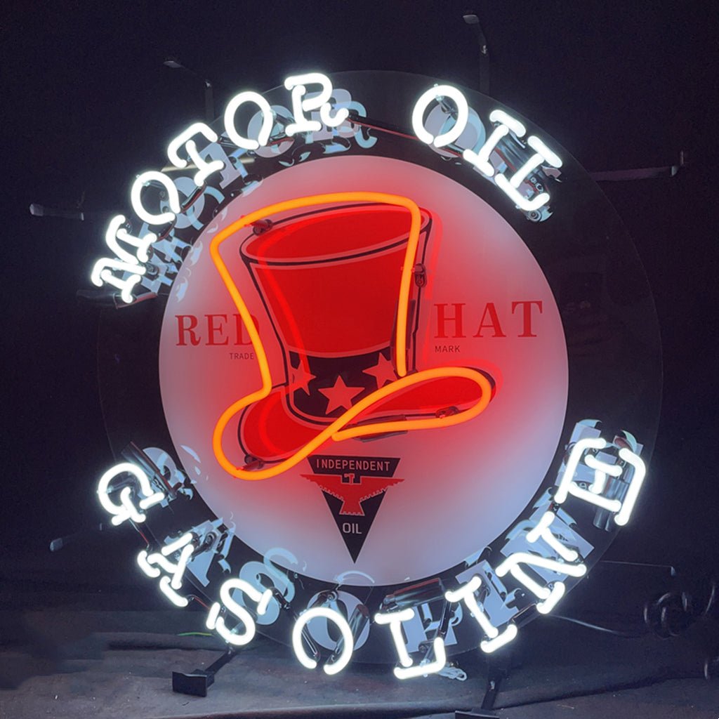 Motor Oil Gasoline Red Hats Neon Signs Light - Club Rehab