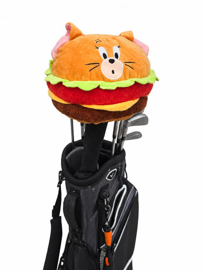 Mouse Burger driver headcover with sock sleeve in-bag view