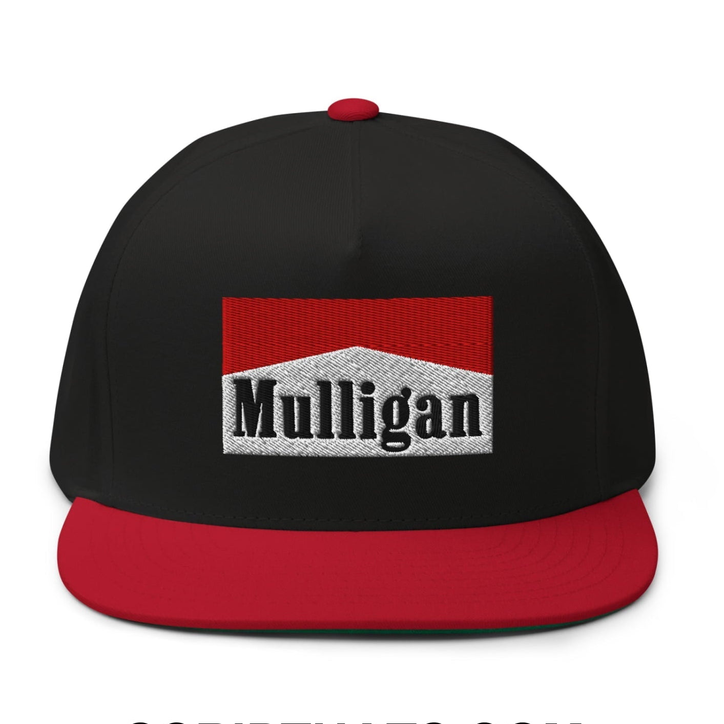 Mulligan Cigarette Red Flat Brim Bill 5 Panel Golf Snapback Hat