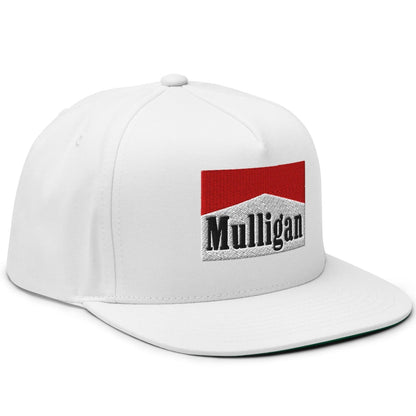 Mulligan Cigarette Red Flat Brim Bill 5 Panel Golf Snapback Hat - White - Club Rehab
