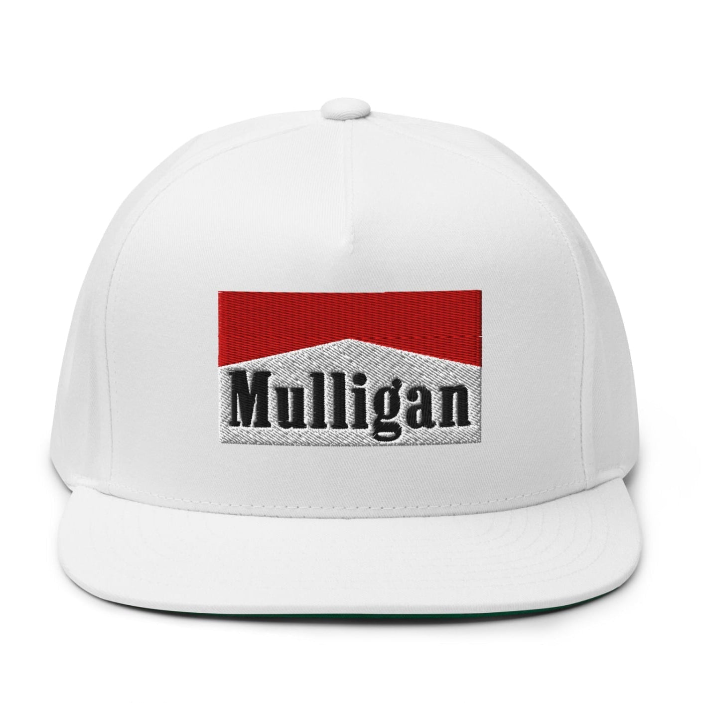 Mulligan Cigarette Red Flat Brim Bill 5 Panel Golf Snapback Hat - White - Club Rehab