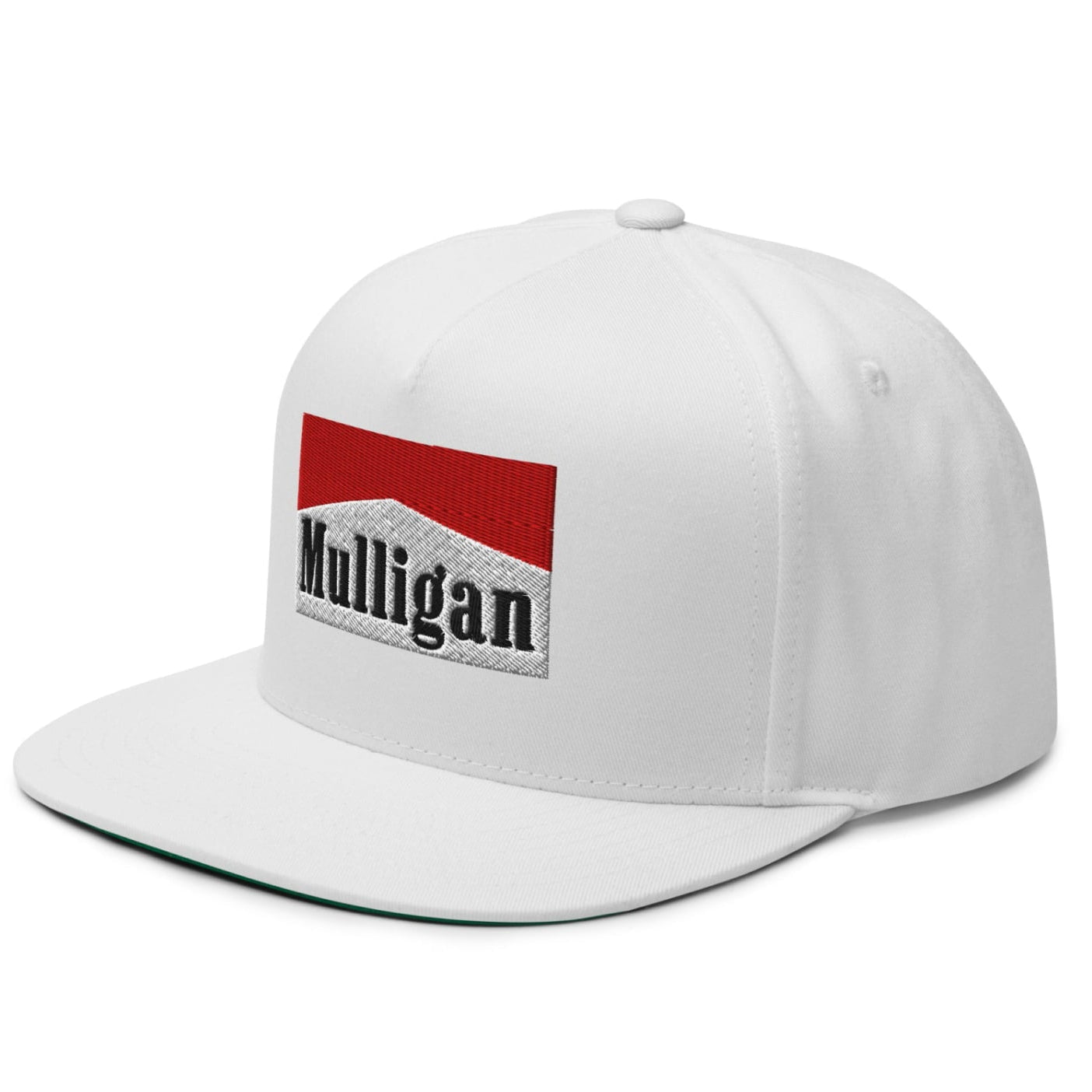 Mulligan Cigarette Red Flat Brim Bill 5 Panel Golf Snapback Hat - White - Club Rehab