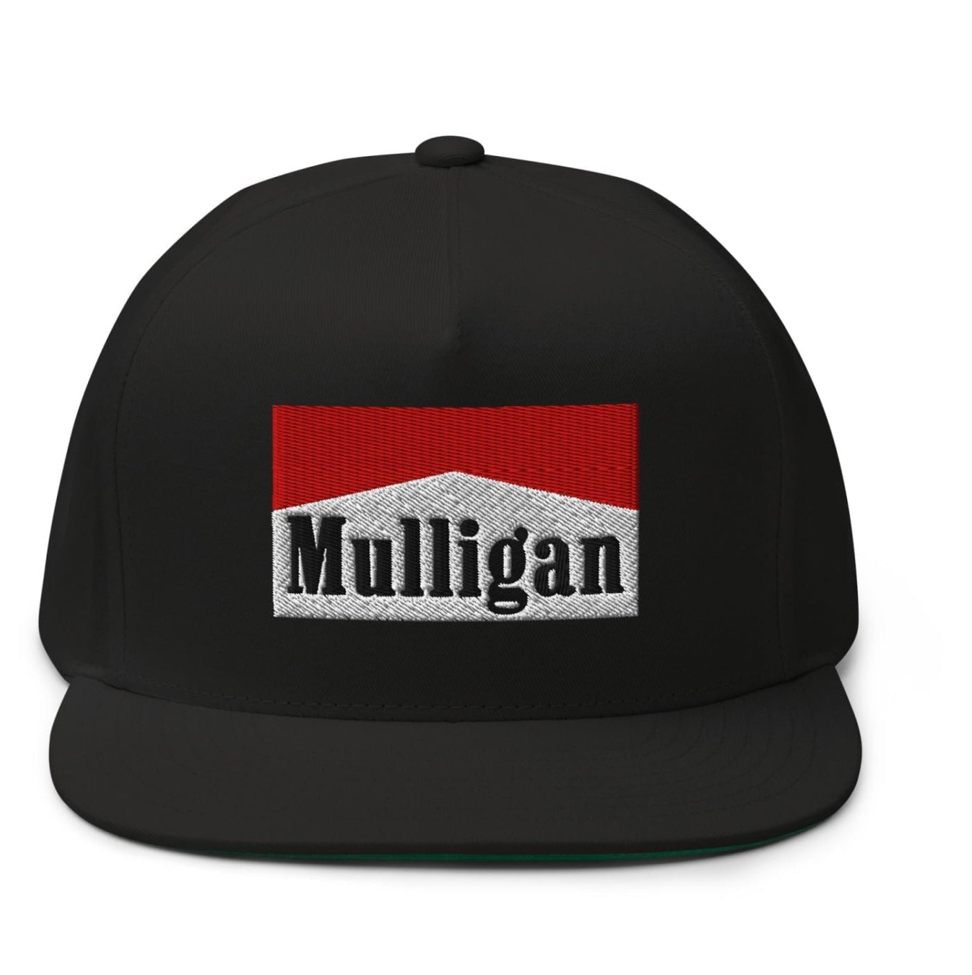 Mulligan Cigarette Red Flat Brim Bill 5 Panel Golf Snapback Hat - Black - Club Rehab