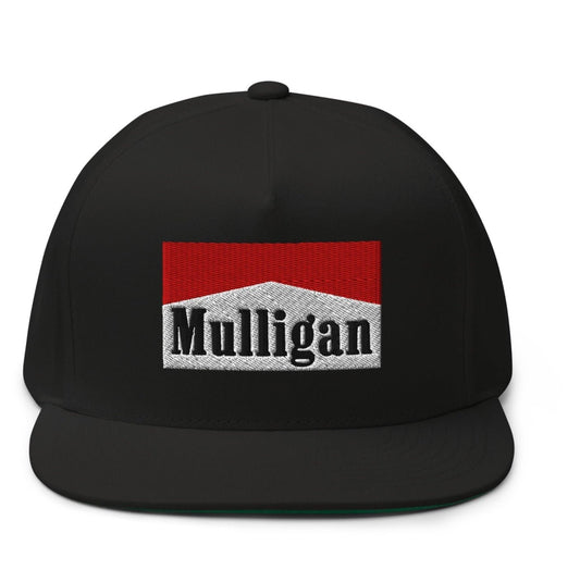 Mulligan Cigarette Red Flat Brim Bill 5 Panel Golf Snapback Hat - Black - Club Rehab