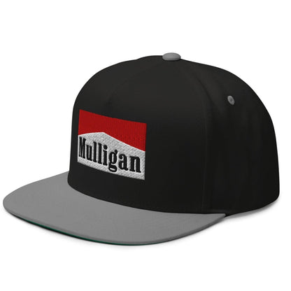 Mulligan Cigarette Red Flat Brim Bill 5 Panel Golf Snapback Hat - Black/ Grey - Club Rehab