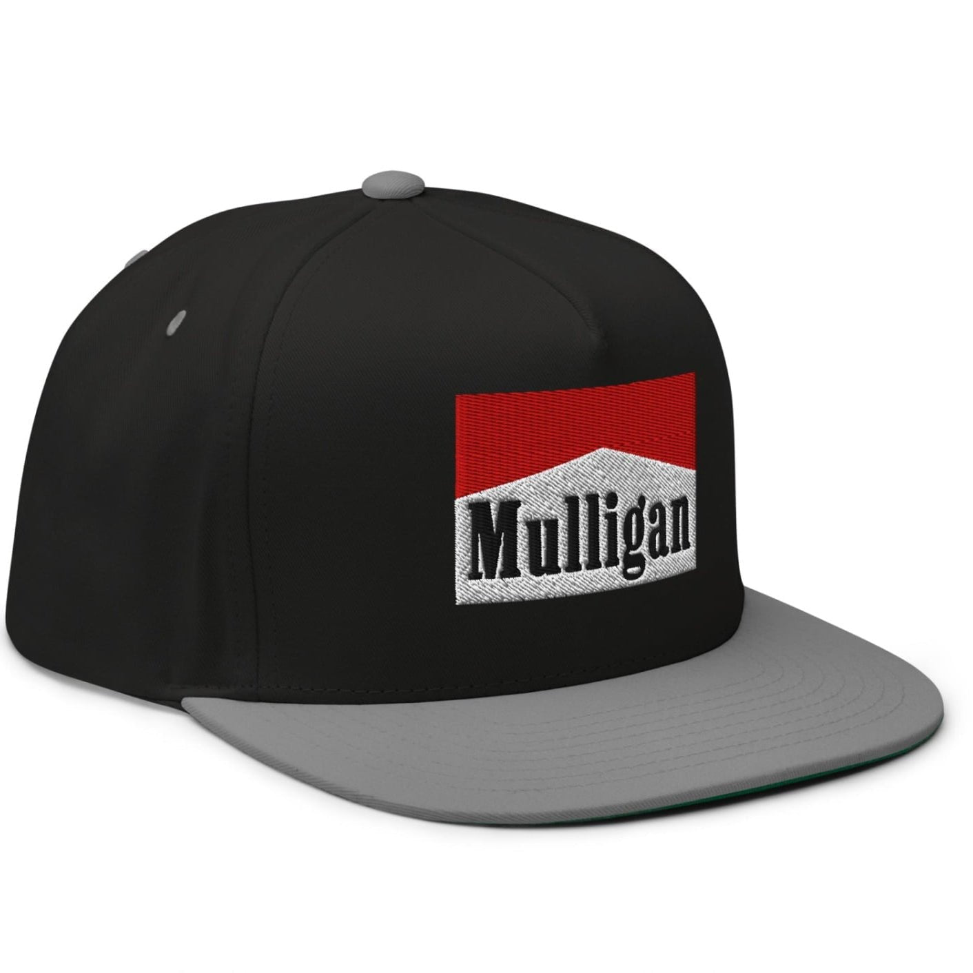 Mulligan Cigarette Red Flat Brim Bill 5 Panel Golf Snapback Hat - Black/ Grey - Club Rehab
