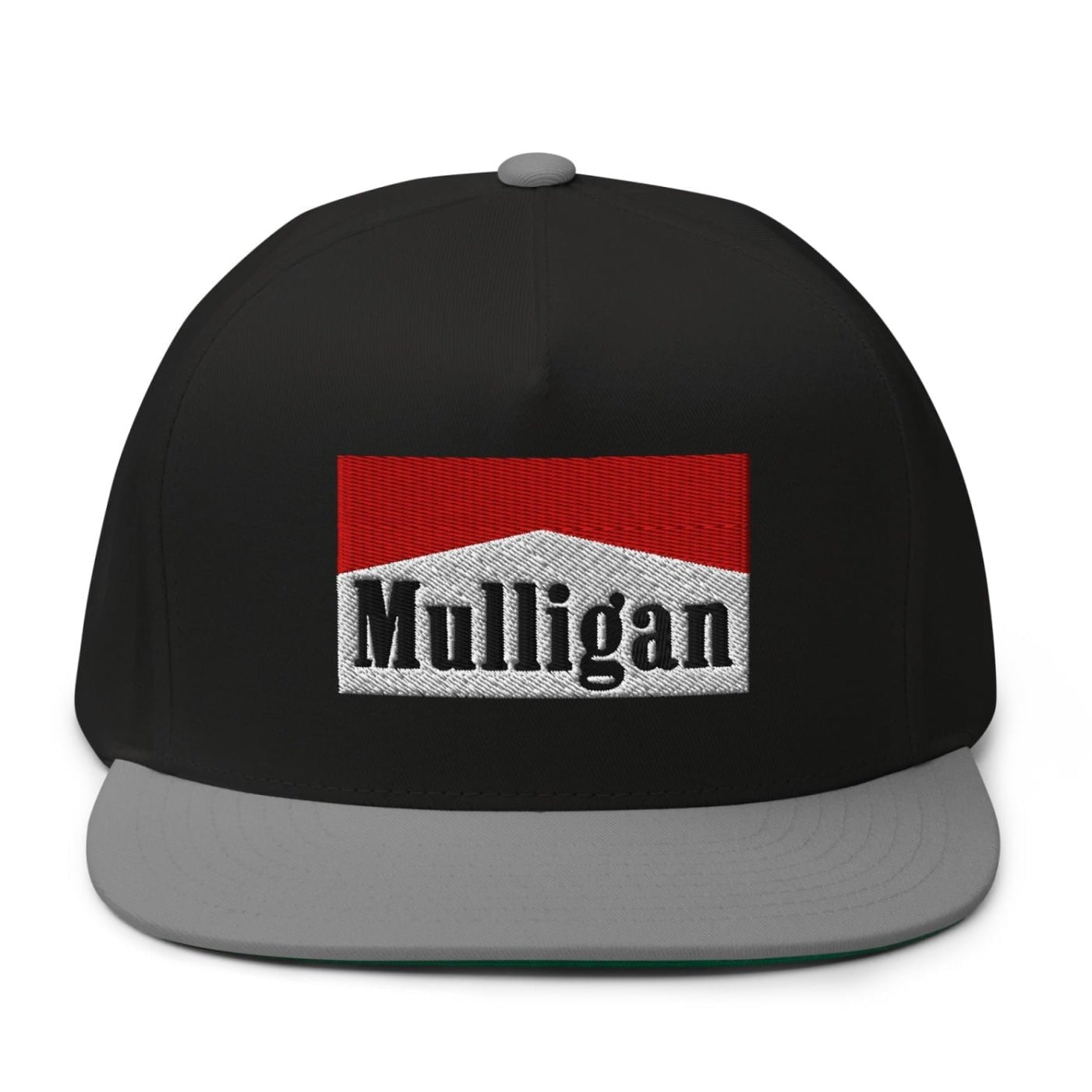 Mulligan Cigarette Red Flat Brim Bill 5 Panel Golf Snapback Hat - Black/ Grey - Club Rehab