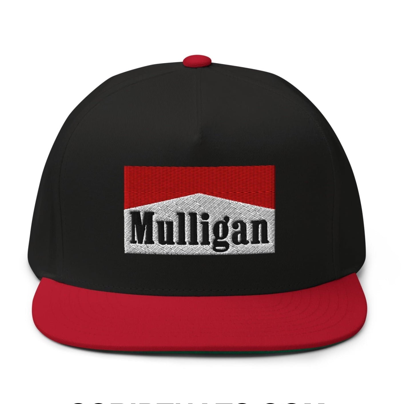 Mulligan Cigarette Red Flat Brim Bill 5 Panel Golf Snapback Hat - Black/ Red - Club Rehab