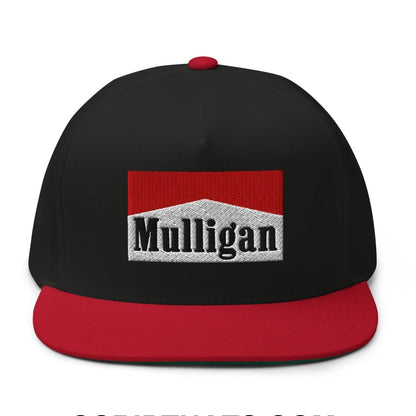Mulligan Cigarette Red Flat Brim Bill 5 Panel Golf Snapback Hat - Black/ Red - Club Rehab