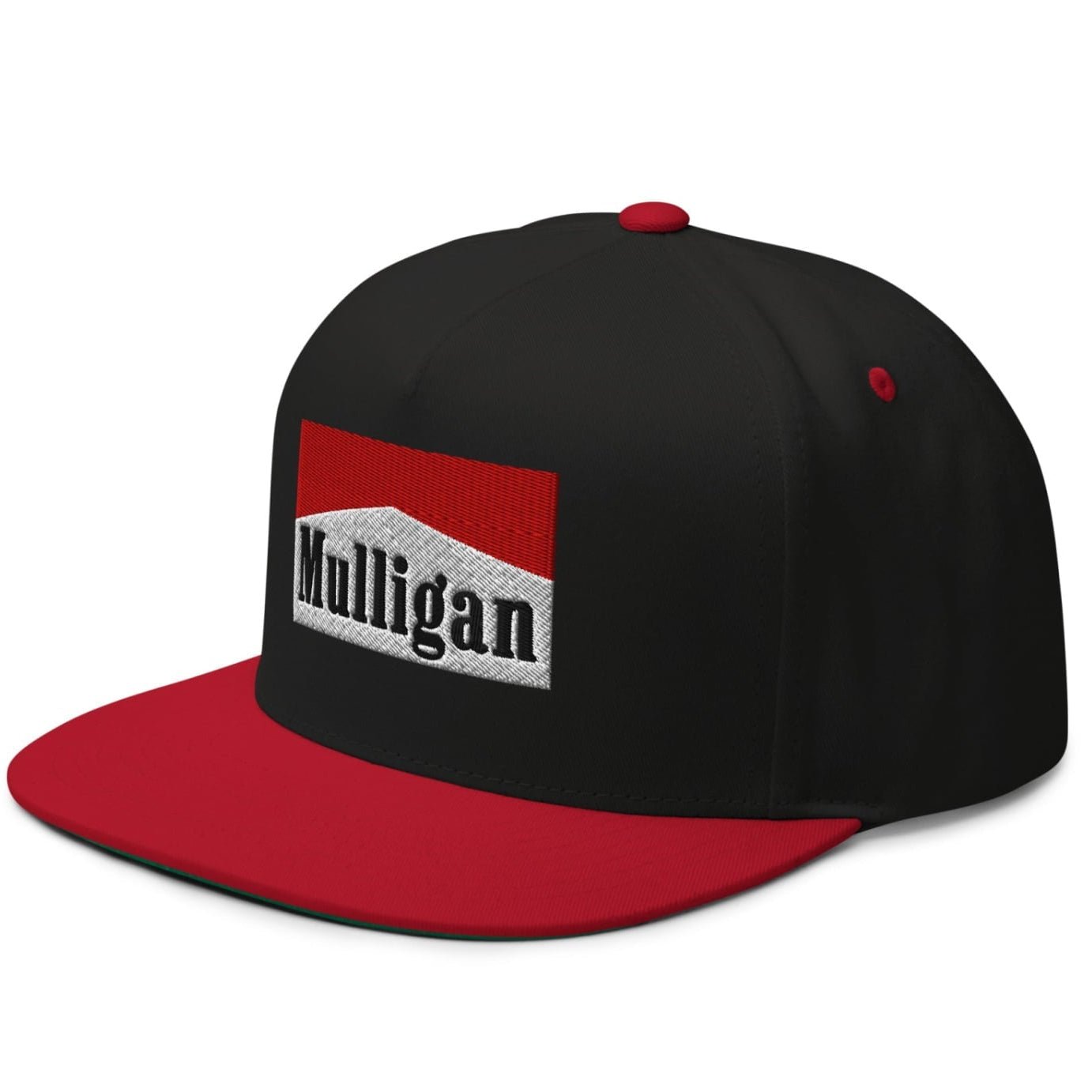 Mulligan Cigarette Red Flat Brim Bill 5 Panel Golf Snapback Hat - Black/ Red - Club Rehab
