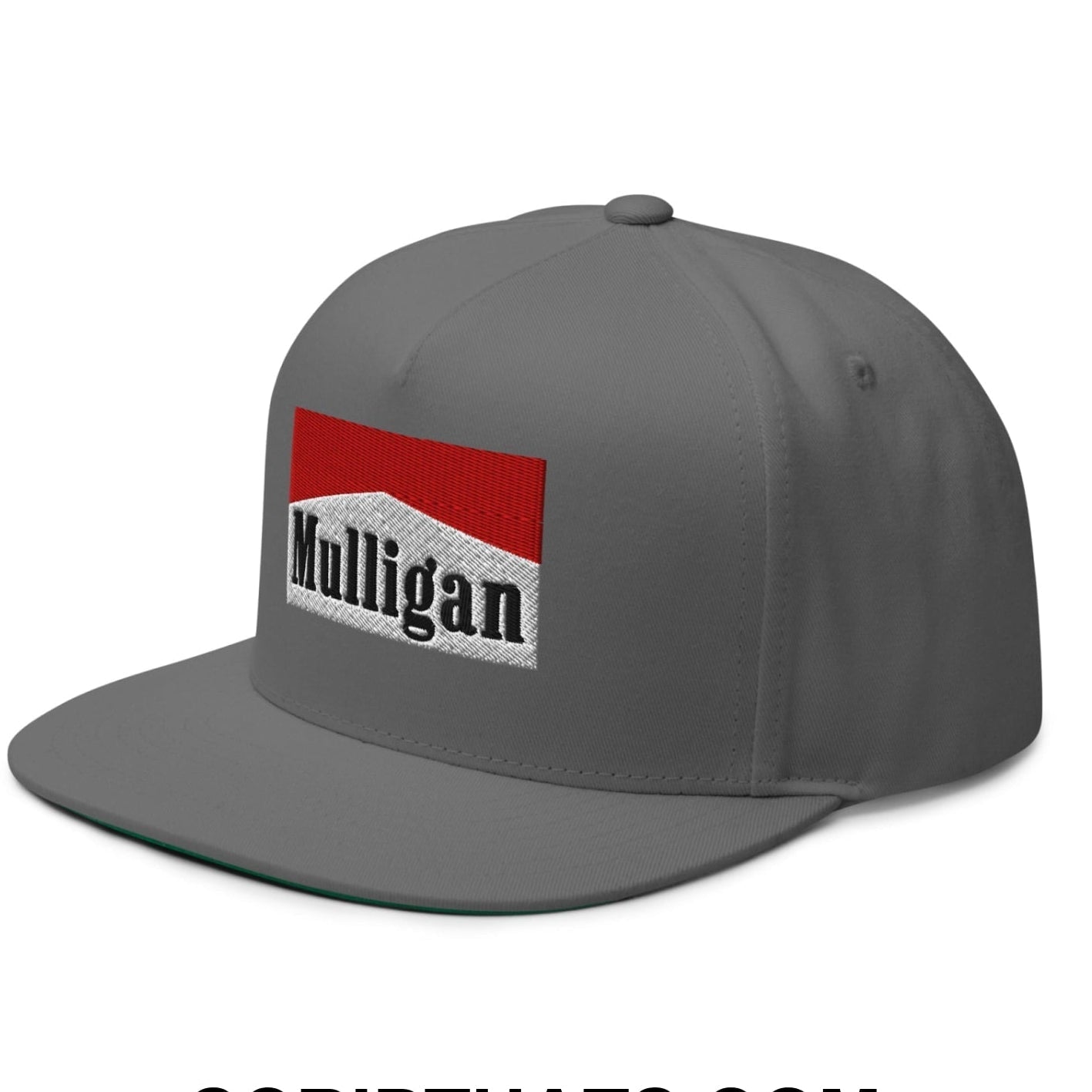 Mulligan Cigarette Red Flat Brim Bill 5 Panel Golf Snapback Hat - Grey - Club Rehab