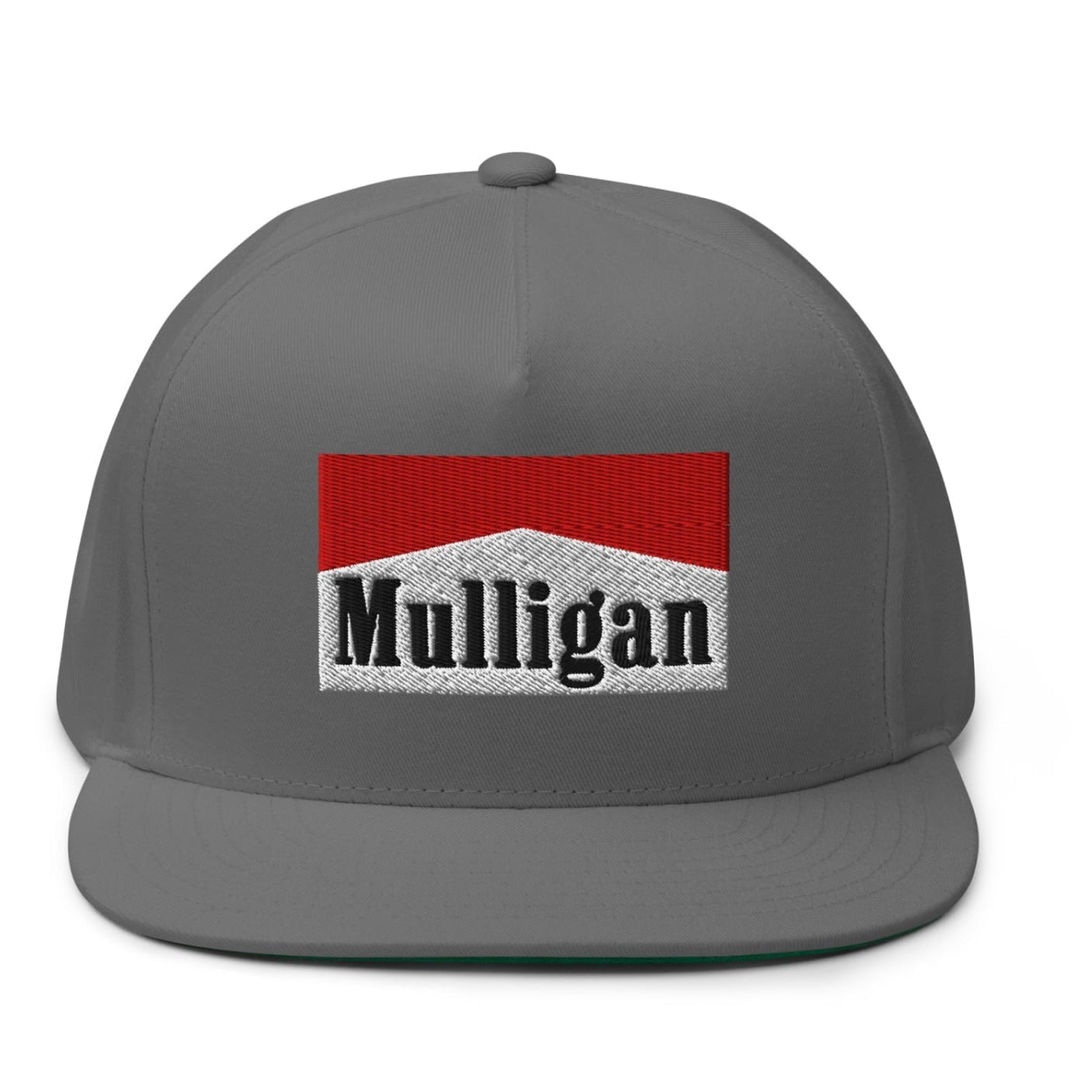 Mulligan Cigarette Red Flat Brim Bill 5 Panel Golf Snapback Hat - Grey - Club Rehab