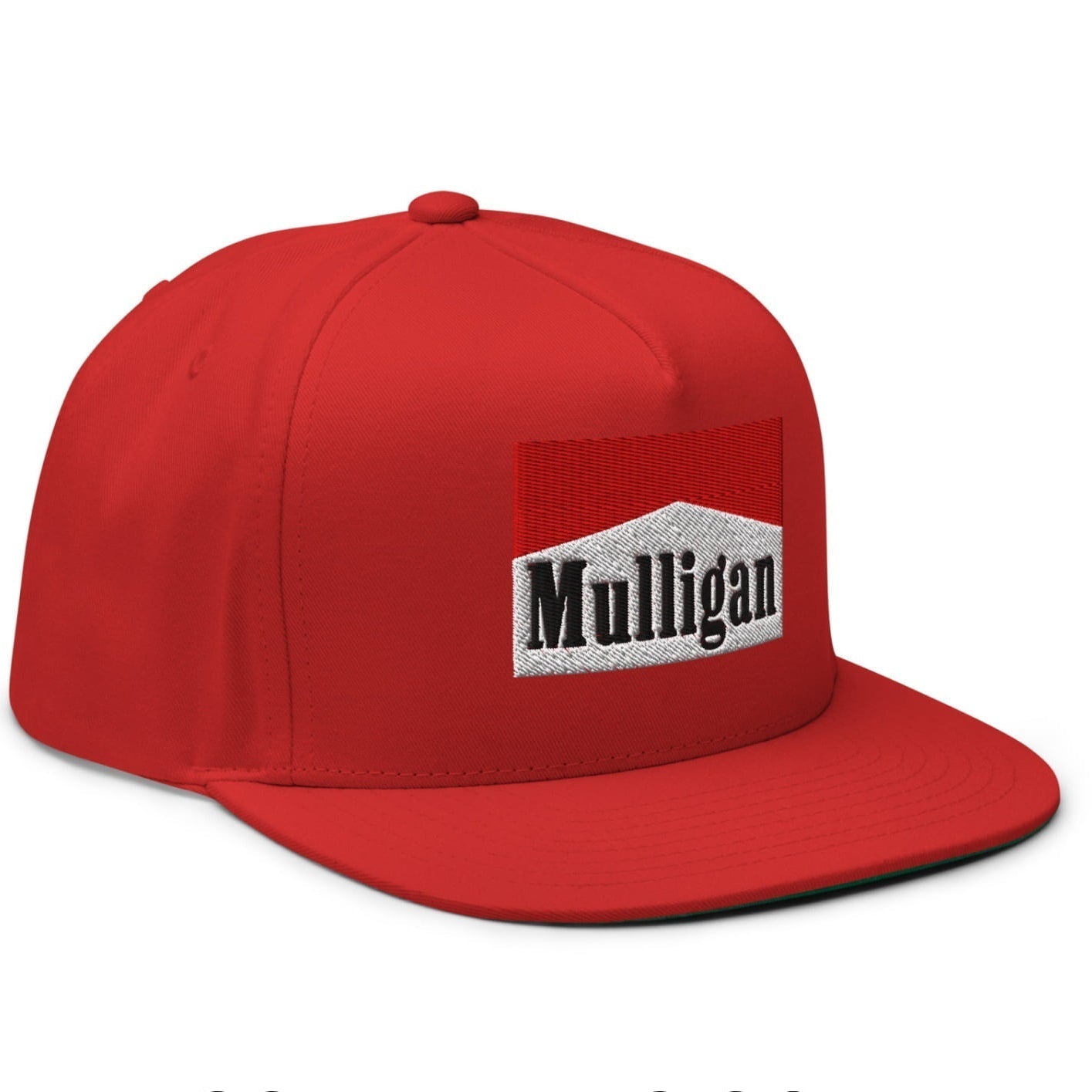 Mulligan Cigarette Red Flat Brim Bill 5 Panel Golf Snapback Hat - Red - Club Rehab