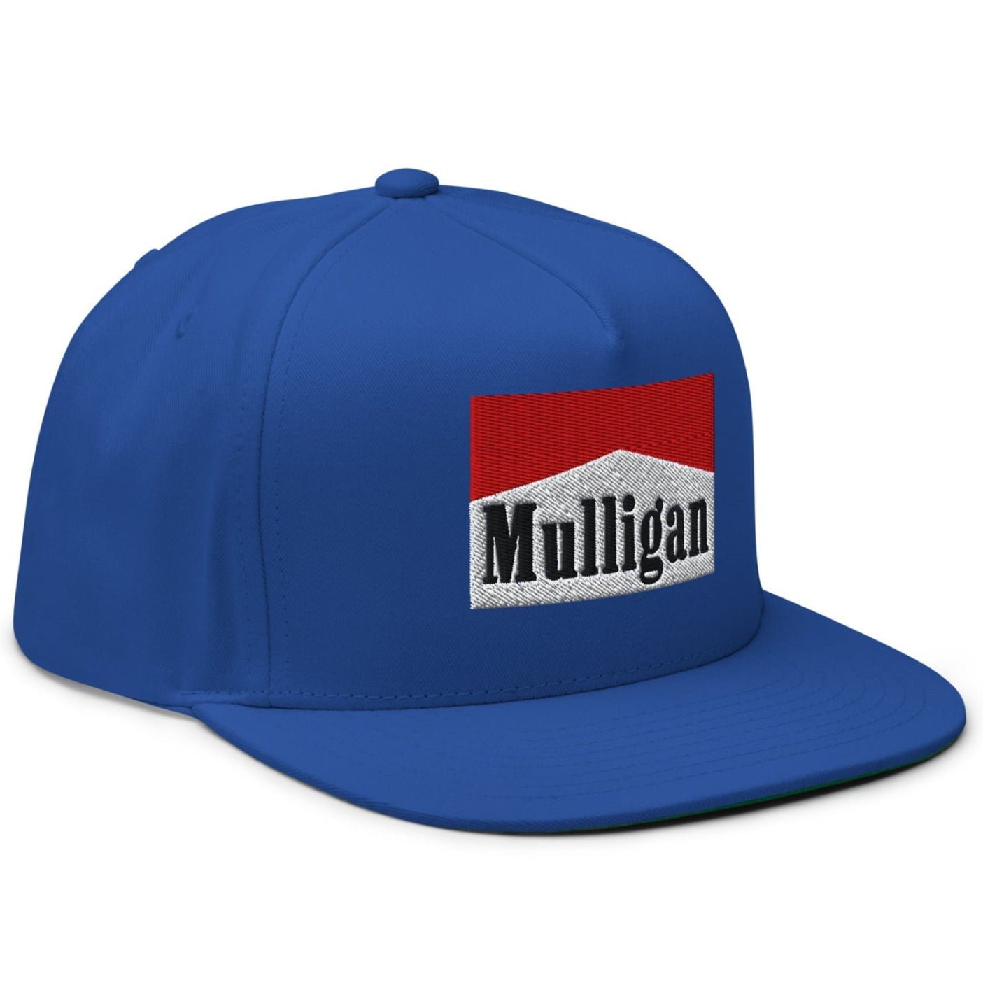 Mulligan Cigarette Red Flat Brim Bill 5 Panel Golf Snapback Hat - Royal Blue - Club Rehab